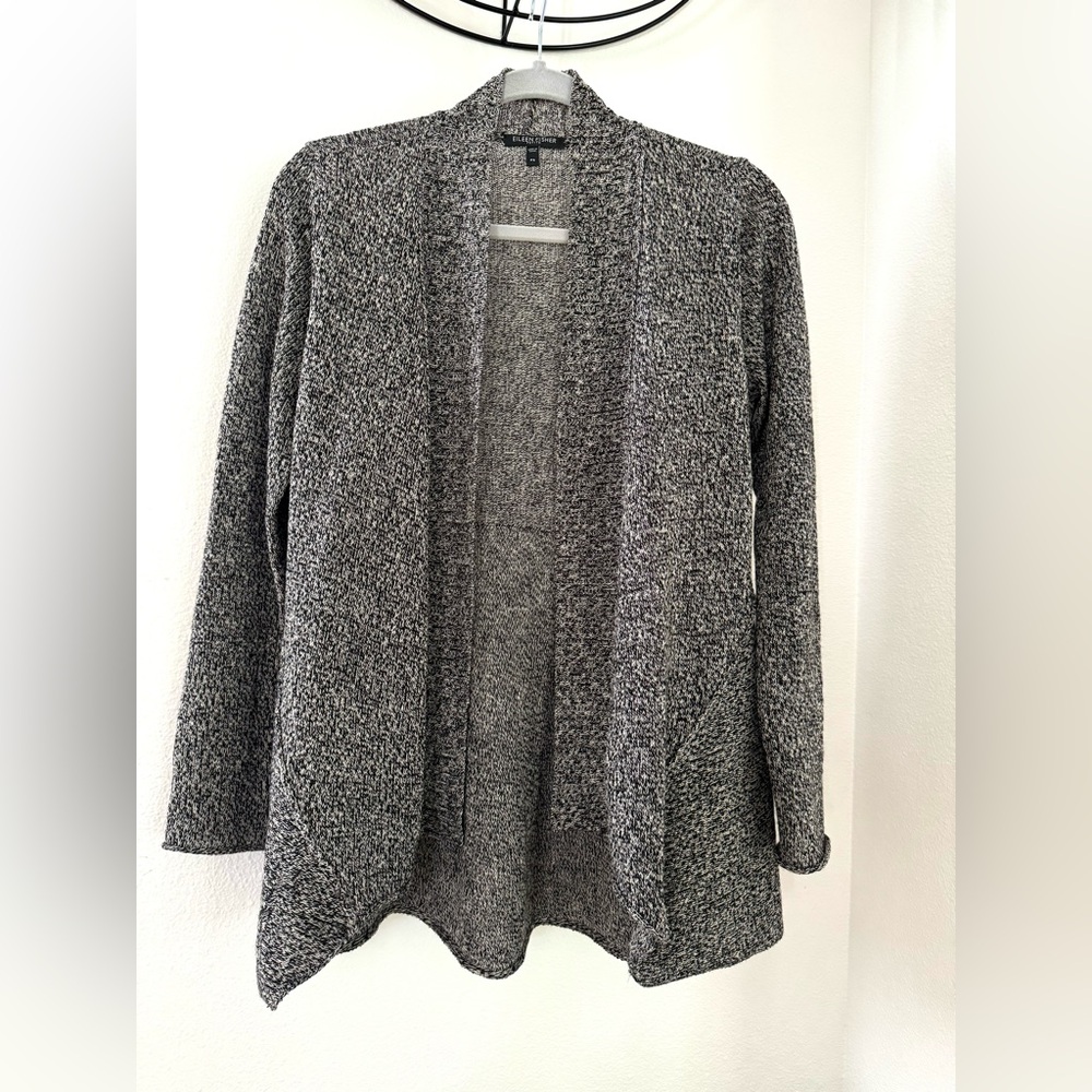 EILEEN FISHER Women's Linen Wool Blend Open Front Cardigan Grey Sz PS